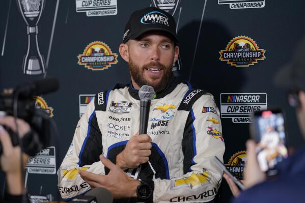 NASCAR Cup Series driver Ross Chastain speaks during the NASCAR Championship media day, Thursday, Nov. 3, 2022, in Phoenix. (AP Photo/Matt York)