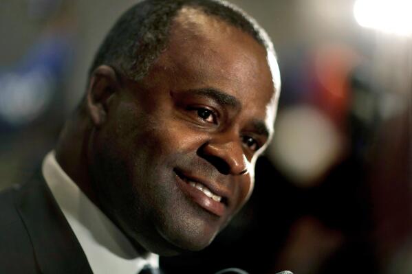 FILE - In this Nov. 7, 2017 file photo, Atlanta Mayor Kasim Reed greets supporters for city councilwoman and mayoral candidate Keisha Lance Bottoms, whom Reed endorsed to replace him, at an election night party in Atlanta. Reed has filed paperwork to enter the race for his old job four years after he left City Hall. The document filed with the Georgia ethics commission Wednesday, June 9, 2021, opens the door for Reed to start accepting campaign contributions. Reed jumped into the 2021 campaign one month after current Mayor Keisha Lance Bottoms announced she won't seek reelection to a second term. (AP Photo/David Goldman, File)