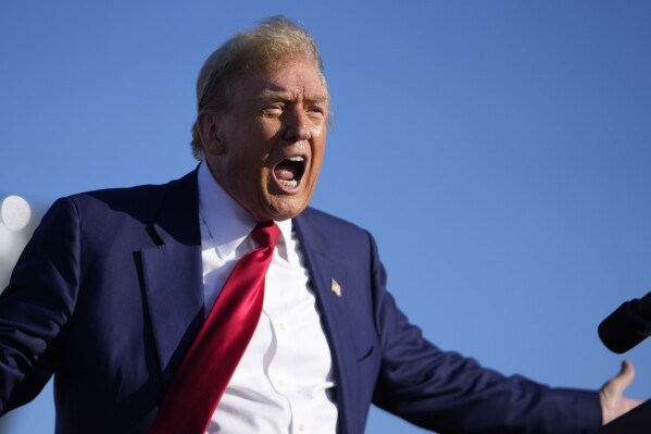 Republican presidential candidate former President Donald Trump speaks at a campaign rally in Freeland, Michigan, Wednesday, May 1, 2024. (AP Photo/Paul Sancia)