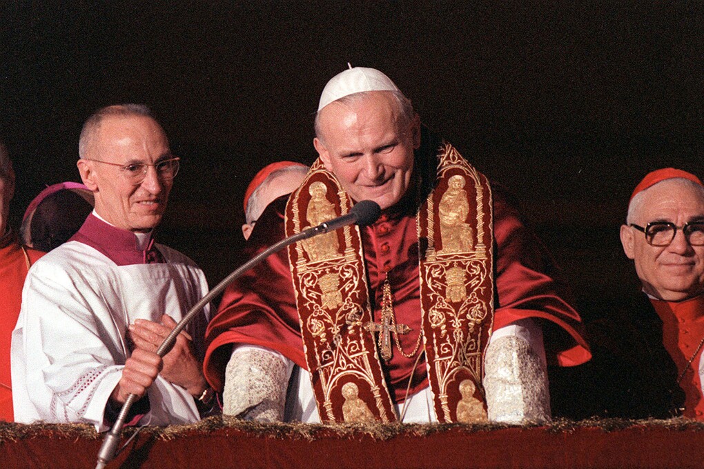 FILE -- The first appearence of Pope John Paul II after his election on Oct. 16, 1978 at the balcony of Peters Dome at the Vatican. The pontiff died on Saturday, April 2, 2005. (AP Photo/Massimo Sambucetti)