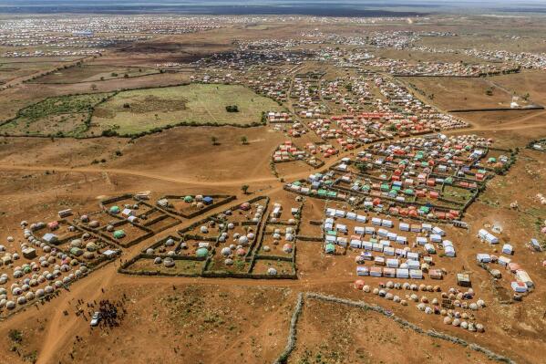 The Kaam Jiroon camp for the internally-displaced is seen from the air in Baidoa, Somalia, Wednesday, June 15, 2022. An unprecedented fourth failed rainy season with catastrophic hunger, disease and displacement has forced Somalia into a climate crisis, the Norwegian Refugee Council's Secretary General Jan Egeland warned Thursday, June 23, 2022. (Abdulkadir Mohamed/Norwegian Refugee Council via AP)
