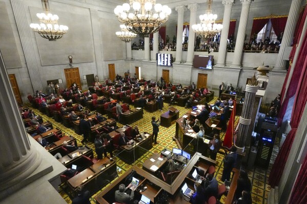 Members of the House of Representatives meet on the first day of the 2024 legislative session Tuesday, Jan. 9, 2024, in Nashville, Tenn. (AP Photo/George Walker IV)