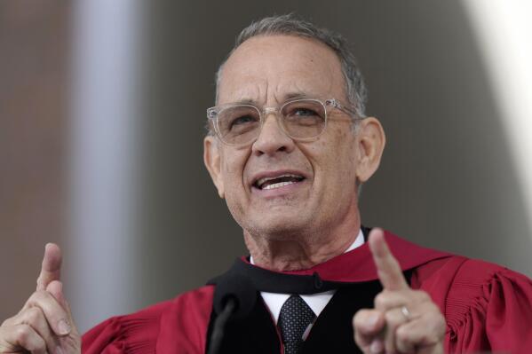 Actor Tom Hanks delivers a commencement address during Harvard University commencement exercises on the school's campus, Thursday, May 25, 2023, in Cambridge, Mass. (AP Photo/Steven Senne)