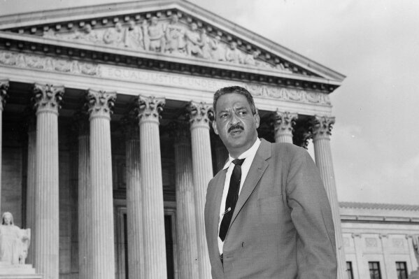 FILE - This Aug. 22, 1958 file photo shows Thurgood Marshall outside the Supreme Court in Washington. Maryland’s Black history is well-represented in Gov. Larry Hogan’s recommendations for President Donald Trump’s consideration in a planned National Garden of American Heroes. More than half of Hogan's 10 recommendations with local ties are Black, including the nation's first Black U.S. Supreme Court Justice, Thurgood Marshall, who was born in Baltimore. Some of the white Marylanders Hogan is recommending were known for pursuing racial equality. (AP Photo, File)