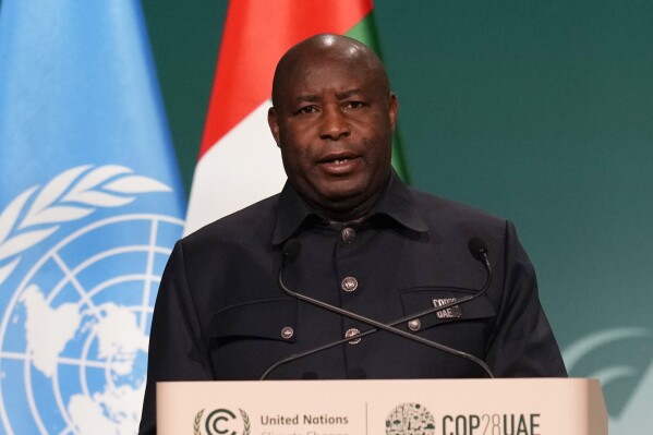 FILE - Burundi President Evariste Ndayishimiye speaks during a plenary session at the COP28 U.N. Climate Summit, Saturday, Dec. 2, 2023, in Dubai, United Arab Emirates. Dozens of Burundian troops have been detained for refusing to be deployed to eastern Congo in the fight against the M23 rebel group as it advances toward a major border city, according to army officers, prison officials and other witnesses. Burundian President Évariste Ndayishimiye, in a public broadcast on Dec. 29, 2023, acknowledged the presence of Burundian troops in eastern Congo under the terms of a defense pact with Congolese authorities. (AP Photo/Rafiq Maqbool, File)