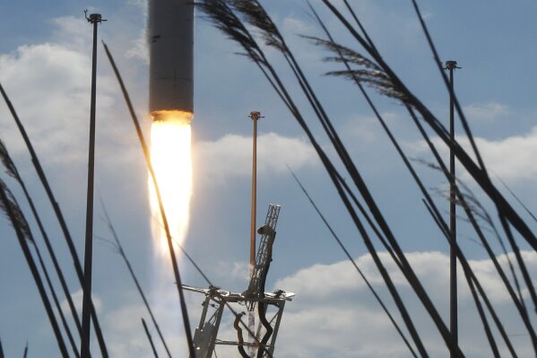 Northup Grumman's Antares rocket lifts off the launch pad at NASA's Wallops Island flight facility in Wallops Island, Va., Saturday, Feb. 20, 2021. The rocket is delivering cargo to the International Space Station. (AP Photo/Steve Helber)