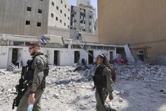 A view of the Soroka Medical Center, after it was hit by a missile fired from Iran on Thursday, June 19, 2025 in Beersheba, Israel. (Marc Israel Sellem/Pool via AP)