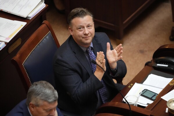 FILE - Republican state Sen. Todd Weiler looks on as he sits on the Senate floor on March 2, 2023, at the Utah State Capitol in Salt Lake City. A judge dismissed a lawsuit Tuesday, Aug. 1, 2023, that was brought by adult entertainers, erotica authors and sex educators challenging Utah's law requiring porn and other adult websites verify user ages. Sen. Weiler, the age verification law's Republican sponsor, said after the dismissal that he was unsurprised that the lawsuit was dismissed. (AP Photo/Rick Bowmer, File)