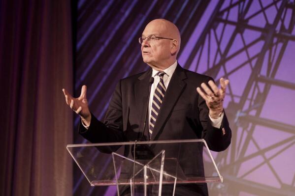 In this undated photo, pastor and author Timothy Keller speaks at an engagement. Keller died Friday, May 19, 2023, at the age of 72. (Rachel Martin/Redeemer City to City via AP)