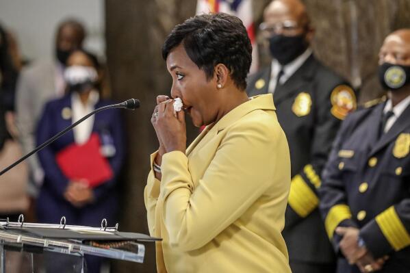 Atlanta Mayor Keisha Lance Bottoms speaks during a news conference, Friday, May 7, 2021, in Atlanta. Bottoms said Friday she has wrestled since her first year in office with whether to seek a second term, and this week she made a final decision to step aside even as she insisted she doesn't know what she'll do next. (John Spink/Atlanta Journal-Constitution via AP)