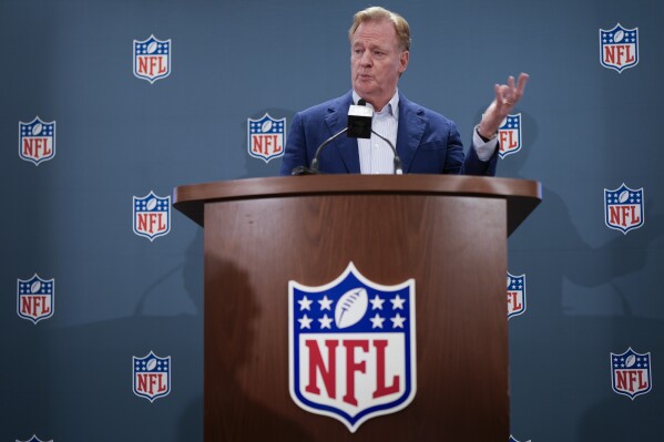 NFL Commissioner Roger Goodell responds to questions during a news conference after the football league's owners spring meetings Wednesday, May 22, 2024, in Nashville, Tenn. (AP Photo/George Walker IV)