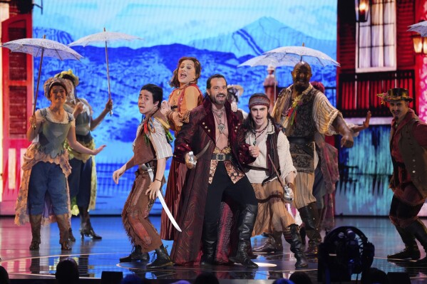 The company of "Pirates! The Penzance Musical" performs during the 78th Tony Awards on Sunday, June 8, 2025, at Radio City Music Hall in New York. (Photo by Charles Sykes/Invision/AP)