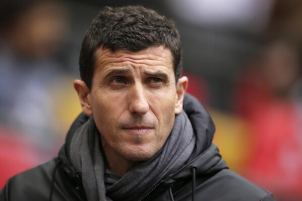 FILE - Watford head coach Javi Gracia waits for the start of the English FA Cup semifinal soccer match between Watford and Wolverhampton Wanderers at Wembley Stadium in London, April 7, 2019. Gracia has gotten a second chance to manage in the Premier League. He has been hired by Leeds as the replacement for Jesse Marsch at the relegation-threatened team, it was announced Tuesday, Feb. 21, 2023. (AP Photo/Tim Ireland, file)