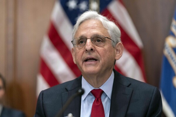 FILE - Attorney General Merrick Garland speaks during a meeting with all of the U.S. Attorneys in Washington, Wednesday, June 14, 2023. Two years after the U.S. Department of Justice launched an investigation of the Minneapolis Police Department in the wake of George Floyd's death, Garland will be in Minneapolis on Friday, June 16, “on a civil rights matter.” DOJ spokeswoman Dena Iverson on Thursday, June 15, declined to say if the police department investigation will be the subject of the news conference at the federal courthouse in Minneapolis. (AP Photo/Jose Luis Magana, File)