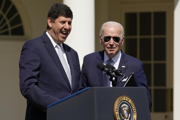 FILE - President Joe Biden's nominee to lead the Bureau of Alcohol, Tobacco, Firearms and Explosives, Steve Dettelbach speaks during an event in the Rose Garden of the White House in Washington on April 11, 2022. The U.S. Senate on Tuesday, July 12, 2022, confirmed Steve Dettelbach, a former federal prosecutor, to run the federal Bureau of Alcohol, Tobacco, Firearms and Explosives, making him the agency’s first confirmed director since 2015. (AP Photo/Carolyn Kaster, File)