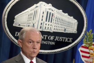 Attorney General Jeff Sessions attends a news conference at the Justice Department in Washington, Friday, Aug. 4, 2017.  Sessions has warned of a crackdown on marijuana. But documents obtained by The Associated Press show he’s getting no fresh avenues from a special task force formed to find the best strategy.  (AP Andrew Harnik)