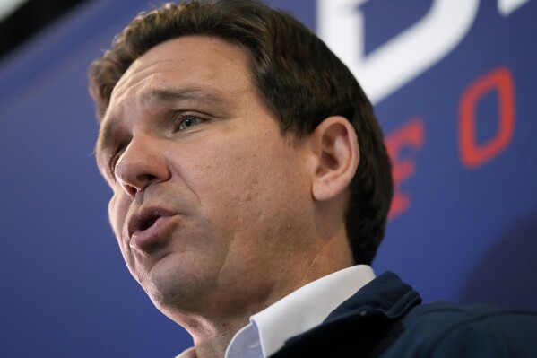 Republican presidential candidate Florida Gov. Ron DeSantis speaks during a meet and greet, Friday, Nov. 3, 2023, in Denison, Iowa. (AP Photo/Charlie Neibergall)