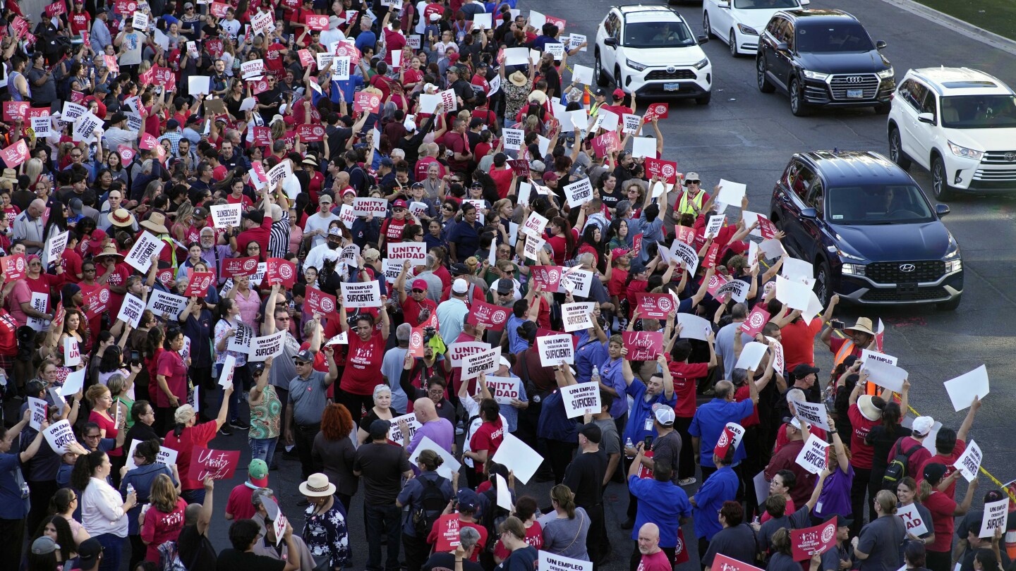 Countless numbers rally on Las Vegas Strip in support of food items services workers demanding better pay back, added benefits