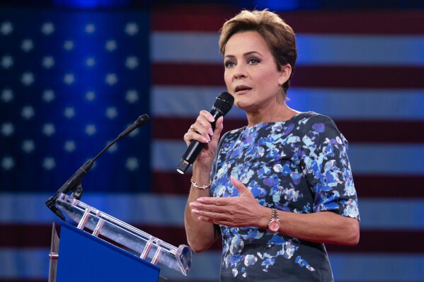 Kari Lake speaks at the Conservative Political Action Conference, CPAC, at the Gaylord National Resort & Convention Center, Friday, Feb. 21, 2025, in Oxon Hill, Md. (AP Photo/Jose Luis Magana, File)