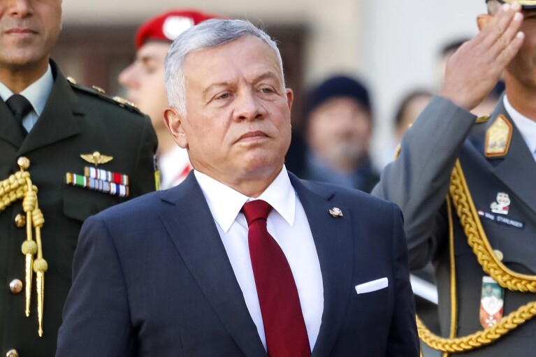 FILE - Jordan's King Abdullah II bin Al-Hussein attends a military ceremony in Vienna, Oct. 25, 2021. President Joe Biden is hosting Jordan鈥檚 leader in Washington on Monday, Feb. 12, 2024, and the two are expected to discuss the ongoing effort to free hostages in Gaza and growing concern over a possible Israeli military operation in the port city of Rafah. It is the first meeting between the allies since three American troops were killed last month in a drone strike against a U.S. base in Jordan. (APPhoto/Lisa Leutner)