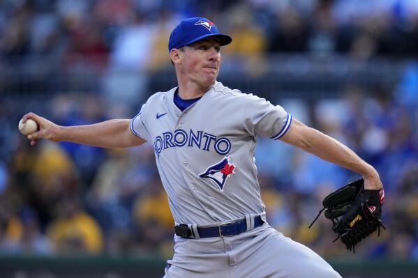Toronto Blue Jays relief pitcher Anthony Bass delivers during the first inning of a baseball game against the Pittsburgh Pirates in Pittsburgh, Friday, May 5, 2023. (AP Photo/Gene J. Puskar)