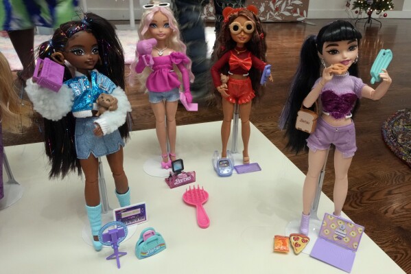 Barbie Dream Besties, from Mattel, are displayed at the TTPM 2024 Holiday Showcase event in New York, Sept. 17, 2024. (AP Photo/Richard Drew, File)
