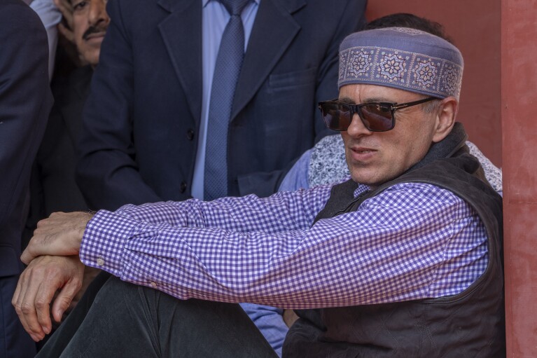 Jammu & Kashmir National Conference party leader Omar Abdullah, attends a campaign as part of India's national elections in Srinagar, Indian controlled Kashmir, Thursday, April 25, 2024. (AP Photo/Dar Yasin)