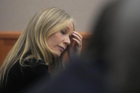 Gwyneth Paltrow sits in court during an objection by her attorney during her trial, Wednesday, March 29, 2023, in Park City, Utah, where she is accused in a lawsuit of crashing into a skier during a 2016 family ski vacation, leaving him with brain damage and four broken ribs. (AP Photo/Rick Bowmer)