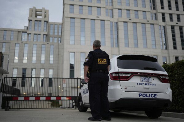 Homeland Security Police Officer Stands Outside Federal Courthouse in Nashville, Tennessee on Friday, June 6, 2025 (AP Photo/George Walker IV)