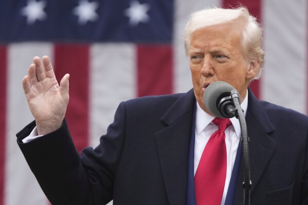 President Donald Trump speaks during an event to announce new tariffs in the Rose Garden at the White House, Wednesday, April 2, 2025, in Washington. (AP Photo/Mark Schiefelbein)