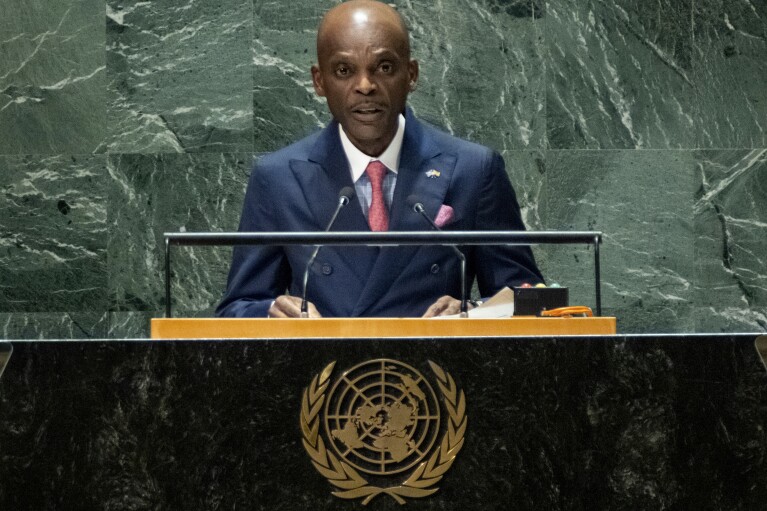 Togo Minister of Foreign Affairs Robert Dussey addresses the 78th session of the United Nations General Assembly, Thursday, Sept. 21, 2023, at United Nations headquarters. (AP Photo/Craig Ruttle)