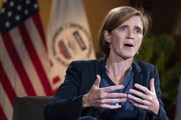 FILE - USAID Administrator Samantha Power is interviewed by the Associated Press, Thursday, Aug. 4, 2022, at USAID Headquarters in Washington. The United States’ top international development chief is heading to Serbia and Kosovo this week to meet with leaders there. The travel comes as U.S. and European leaders work to stabilize relations between the two former wartime enemies at a time of heightened tensions. Samantha Power becomes the first head of the U.S. Agency for International Development to travel to Serbia, which maintains close historical and cultural ties with Russia. (AP Photo/Jacquelyn Martin, File)