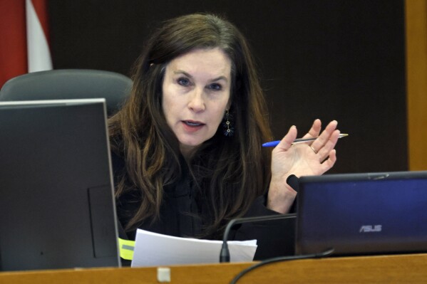 Judge Paige Reese Whitaker answers the question as she hears arguments for several motions the trial of Atlanta rapper Young Thug, whose real name is Jeffery Williams, Tuesday, July 30, 2024, at the Fulton County courtroom in Atlanta. (Miguel Martinez/Atlanta Journal-Constitution via AP)