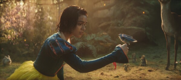 This image released by Disney shows Rachel Zegler in a scene from "Snow White." (Disney via AP)
