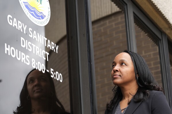 Ragen Hatcher, a member of the Indiana House of Representatives from the 3rd district, poses for a photo at the Gary Sanitary District building in Gary, Ind., Tuesday, March 26, 2024. (AP Photo/Nam Y. Huh)