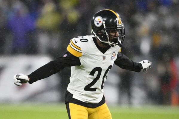 FILE - Pittsburgh Steelers cornerback Patrick Peterson in action during the first half of an NFL football game against the Baltimore Ravens, Jan. 6, 2024, in Baltimore. The Steelers cut Peterson on Friday, March 8, in a cost-cutting move ahead of the start of free agency next week. (AP Photo/Nick Wass, File)