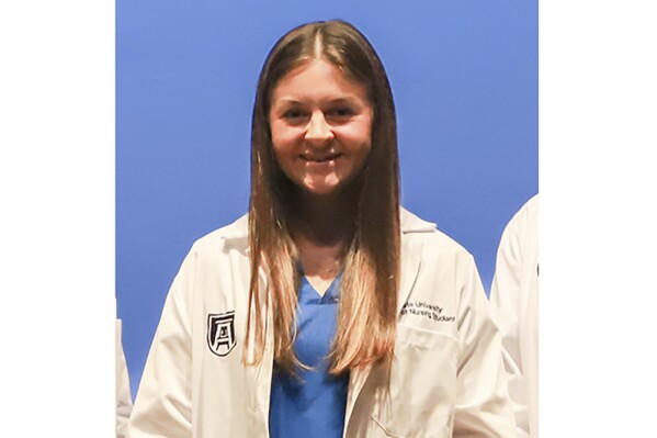 This undated image provided by Augusta University shows Laken Hope Riley. Police said Friday, Feb. 23, 2024, that they are questioning a “person of interest” in the death of Riley, a nursing student whose body was found on the University of Georgia campus in Athens, Ga., after not returning from a run. (Augusta University via AP)