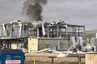 This photo provided by the Box Elder County Sheriff's Office shows the wreckage from an explosion at Northrop Grumman's remote rocket testing site on Wednesday, April 16, 2025, in Promontory, Utah. (Box Elder County Sheriff's Office via AP)