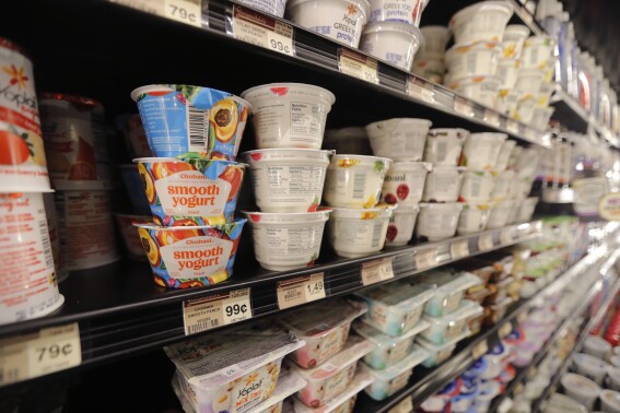 FILE - Yogurt is displayed for sale at a grocery store in River Ridge, La. on July 11, 2018. Yogurt sold in U.S. grocery store may soon have new labels that say the popular food might help reduce the risk of Type 2 diabetes. (AP Photo/Gerald Herbert, File)