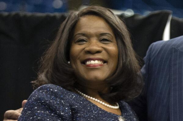 FILE - In this April 13, 2021, file photo, Tennessee State University President Glenda Glover smiles during a press conference in Nashville. Tennessee State University announced on Wednesday, MAY 26, 2021, that it will begin offering an online app design and coding class in two African countries this fall. (George Walker/The Tennessean via AP, FILE)