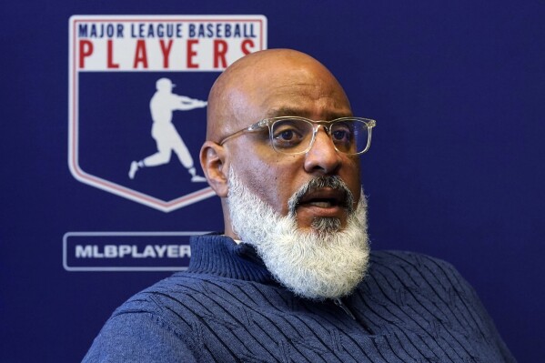 FILE - Major League Baseball Players Association Executive Director Tony Clark answers a question during a news conference in New York on March 11, 2022. Baseball players' association head Clark nearly doubled his salary to $4.25 million in 2023, according the union's annual federal disclosure filing Monday, April 1, 2024. (AP Photo/Richard Drew, File)