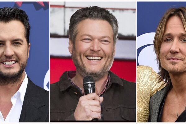 
              This combination photo shows country singers, from left, Luke Bryan, Blake Shelton and Keith Urban who will perform at the Academy of Country Music Awards in Las Vegas on Sunday. (AP Photo)
            