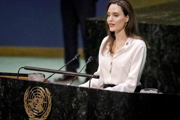 FILE - Angelina Jolie, United Nations High Commissioner for Refugees specialenvoy, address a meeting on U.N. peacekeeping at U.N. headquarters on March 29, 2019. Jolie and the United Nations' refugee agency are parting ways after more than two decades. In a joint statement issued Friday, Dec. 16, 2022, the actress and the agency announced she was “moving on” from her role as the agency's special envoy “to engage on a broader set of humanitarian and human rights issues.” (AP Photo/Bebeto Matthews, File)