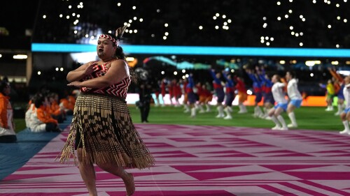 Dancers perform during the opening ceremony ahead of the Women's World Cup soccer match between New Zealand and Norway in Auckland, New Zealand, Thursday, July 20, 2023. (AP Photo/Abbie Parr)