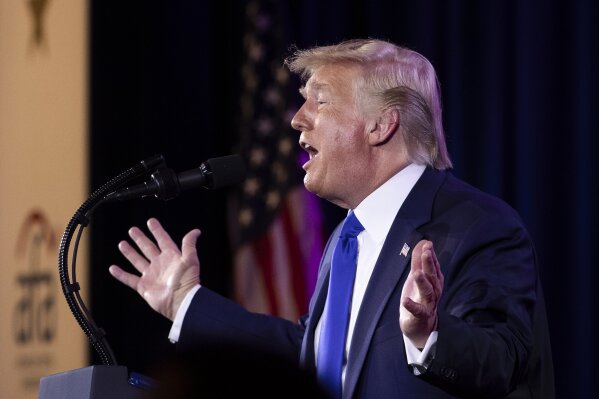 President Donald Trump speaks at the Values Voter Summit in Washington, Saturday, Oct. 12, 2019. (AP Photo/Manuel Balce Ceneta)