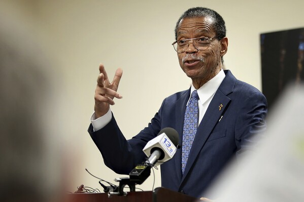 Newport News Commonwealth's Attorney, Howard Gwynn, talks to the media about the special grand jury's report into the Recheck school shooting Thursday, April 11, 2024 in Newport News, Va. (Stephen M. Katz/The Virginian-Pilot via AP)