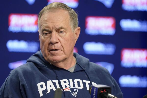 New England Patriots head coach Bill Belichick takes questions from reporters prior to an NFL football practice, Tuesday, Dec. 6 2022, in Foxborough, Mass. (AP Photo/Steven Senne)