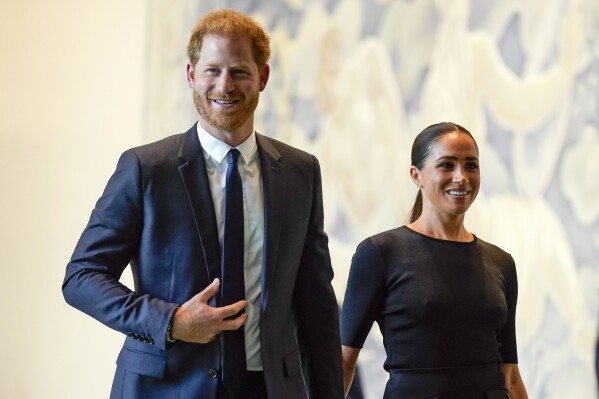 FILE - Prince Harry and Meghan Markle arrive at United Nations headquarters, July 18, 2022. (AP Photo/Seth Wenig, File)