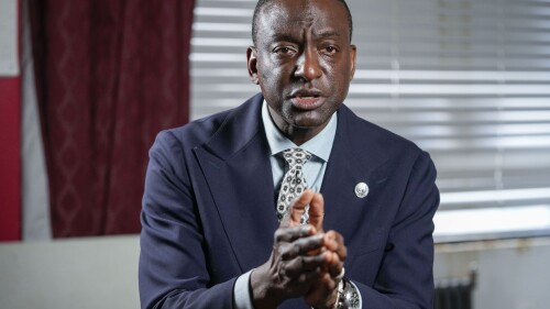 FILE - New York City Council candidate Yusef Salaam speaks during an interview with The Associated Press, May 24, 2023, in New York. (AP Photo/Mary Altaffer, File)