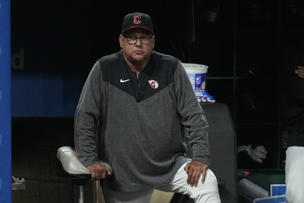 Manager Terry Francona of the Cleveland Guardians removes Daniel